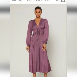 Current Air Pleated Purple Double Tie Cinched Waist Maxi Dress